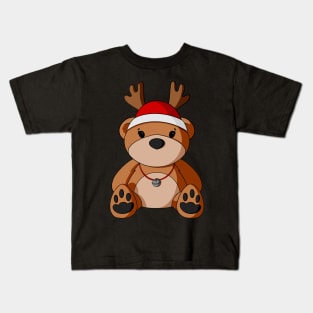 Christmas Reindeer Teddy Bear Kids T-Shirt